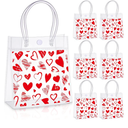 Sweetude 24 Pcs Valentine's Day Clear Gift Bags with Handles Galantines Party Favor Plastic Valentines Candy Treat Goodie Bags for Holiday Winter Wedding Birthday Party Supplies(Heart Filled)
