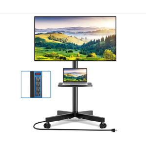 Rfiver Mobile TV Cart with Power Outlet, Rolling TV Stand for 2365 Inch LCD LED OLED Flat Panel Curved Screen TVs up to 88 lbs, Height Adjustable Portable TV Stand with Wheels, Max VESA 400x400mm