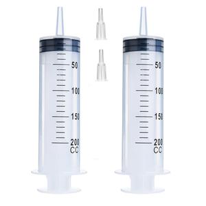 2 Pack 200ml Large Plastic Syringes for Scientific Labs, Liquid Dispensing Metric, and Multiple Uses