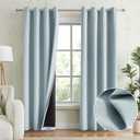 Light Blue 100% Blackout Curtains for Bedroom, Thermal Insulated Linen Look Grommet Window Curtain Drapes with Black Back for Living Room, 52 x 84 Inch Length, 2 Panels