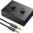 LiNKFOR 4 Port 3.5mm Stereo Audio Switch, 4 Way Stereo Audio Selector, 4 Input 1 Output / 1 Input 4 Output Audio Splitter with Volume Control and 4 Channel Switch Knob