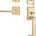 EHOMEWARE Front Door Handle and Deadbolt Set, Satin Brass Gold Exterior Door Lever Handle, Heavy-Duty Door Lock Set