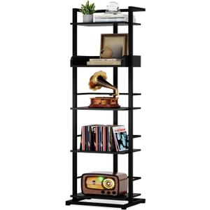 Hosfais Book Shelf Tall Bookshelf: 5 Tier Wood Bookcase with Metal Edge Protection Industrial Narrow Bookshelf Corner Storage Organizer Display Book Rack for Living Room Bedroom Home Office (Black)