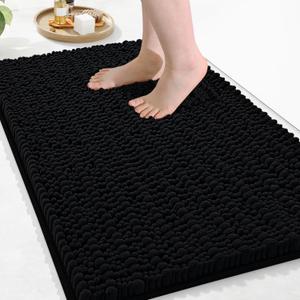 Arotive Luxury Chenille Bathroom Rug Mat, Extra Soft Thick Absorbent Shaggy Bath Rugs, Non-Slip Machine Wash Dry, Plush Bath Mats for Bathroom, Shower and Tub, 30x20, Black