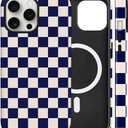 Magnetic for iPhone 13/14 Case Cute Checkered Phone Case, Deep Blue