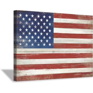 Hardy Gallery American Flag Canvas Wall Art: USA Flag Picture Star & Stripe Painting Artwork for Living Room Office (36'' x 24'')