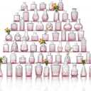 Glass Bud Vase Set of 60 - Small Vases for Flowers in Bulk - Assorted Vintage Crystal Vases for Flowers, Table Centerpieces (Pink, 60 Pcs)
