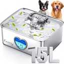 Kastty Large Dog Water Fountain, 15l/4gal Stainless Steel AUTO Pet Water Bowl Dispenser Indoor, 5-Stage Filtration, Dual-Color LED, Visual Window, Quiet, for Large Medium Dogs & Multi-Pet, FS80