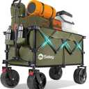 Sekey 220L Wagons Carts Foldable with Big All-Terrian Beach Wheels, Collapsible Heavy DutyWagon with Cup Holders, Extra Large Folding Wagon,Foldable Wagon for Camping, Garden, Sports. Khaki