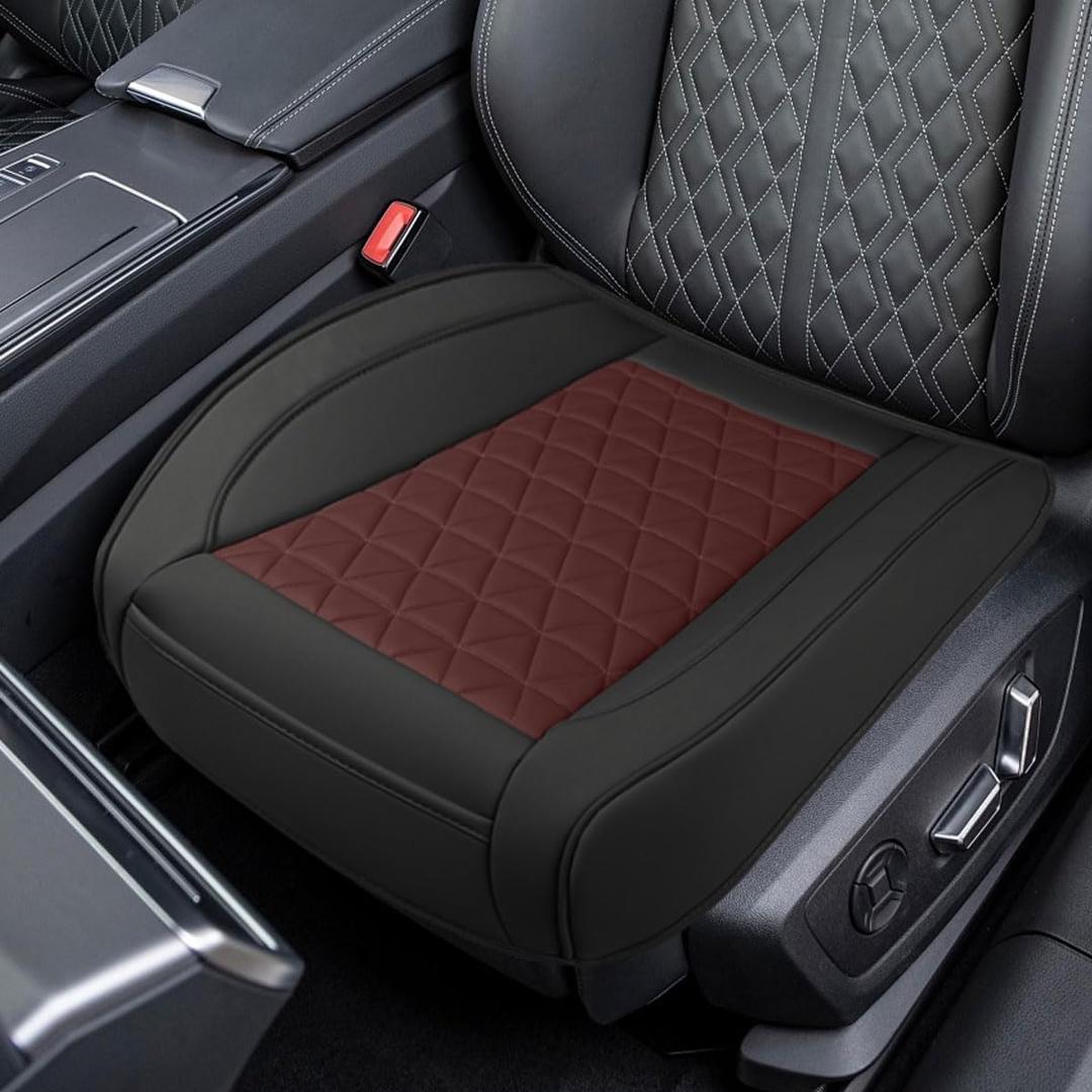 Luxury Faux Leather Car Seat Cover, Anti-Slip Waterproof Universal Front Bottom Seat Protector with Storage Pocket, Triangular Pattern Vehicle Seats Cushion for Sedans, SUVs, Trucks (Black&Red)