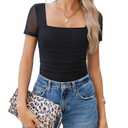 Avidlove Women's Square Neck Sheer Mesh Short Sleeve Bodysuit Ruched Going Out Sexy Thong Bodysuits Tops XL