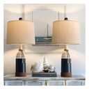 OYEARS 23.75" Table Lamps Set of 2, Bedside Lamps for Nightstands, Nautical Table Lamps for Living Room, Coastal Ocean Beach Style, Resin, Navy Blue