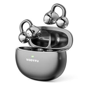 Clip on Earbuds Open Ear Earbuds Wireless Headphones with Mic,66H Play Bluetooth 5.4 Bone Conduction Head phones, Noise Cancelling,IPX5 Waterproof, Secure Fit for Small Ears, Black