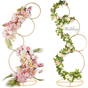 5Ft Round Wedding Arch Stand, 4 Tier Gold Metal Flower Arch Frame for Photo Balloon Booth Background, 2Pcs Flower Stand for Wedding Table Centerpiece Birthday Party Event Display Backdrop Decor