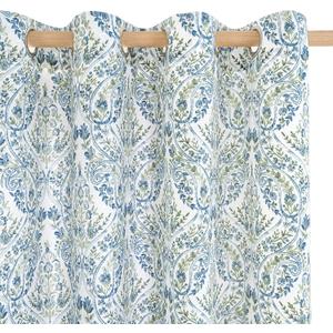BGment Curtains for Living Room 84 inches Long - Blue Floral Leaf Paisley Pattern Drapes for Vintage French Country Farmhouse Light Filtering Grommet Window Treatments, 2 Panels, 52 x 84 Inch