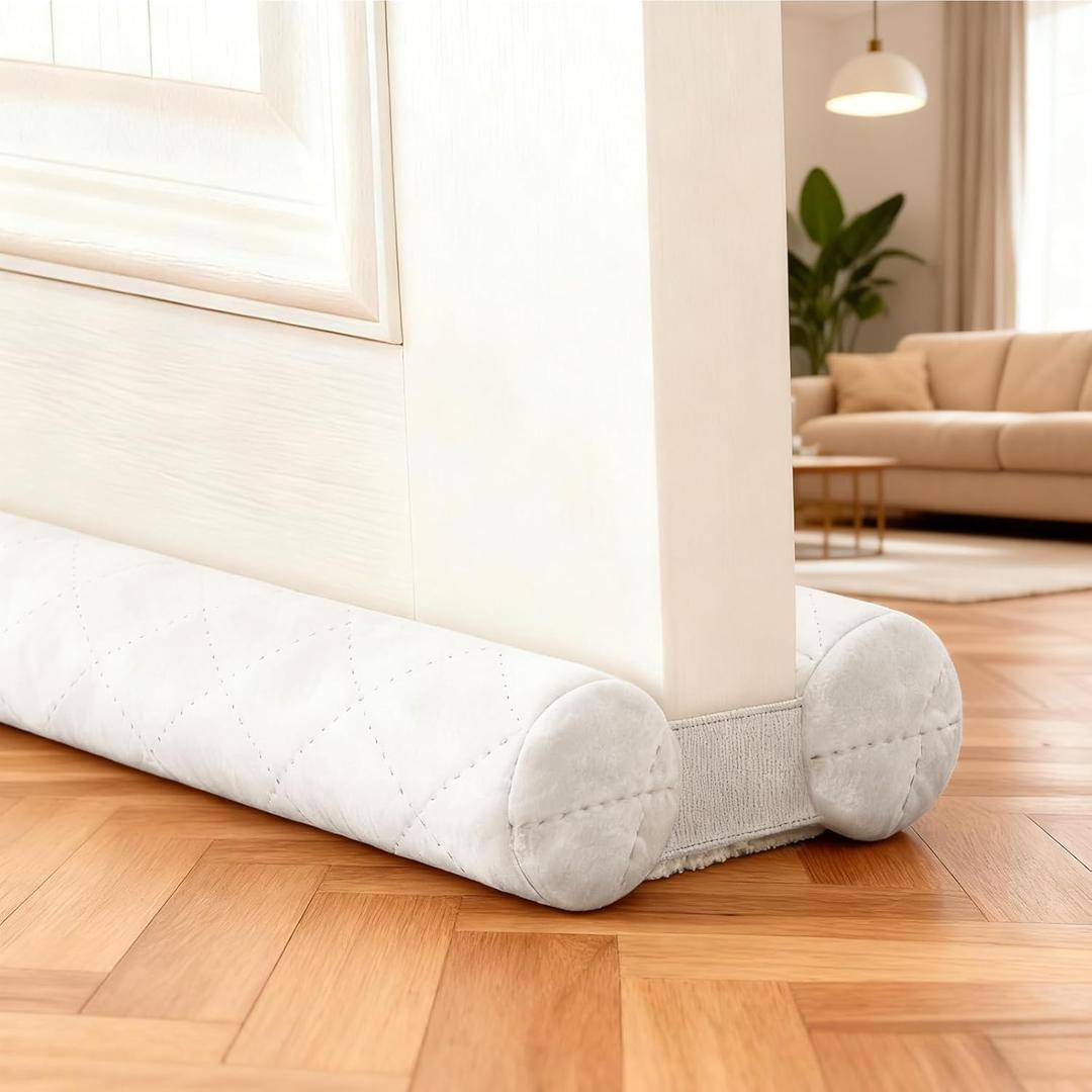 New Velvet Door Draft Stoppers for Bottom of Door,Bottom Door Gap Filler & Seal,Fits 30-36Under Doors, Easy Install to Block Noise, Sound, Hot Air, Light, Wind, White