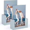 PETAFLOP 4x6 Picture Frame 2 Pack, Double Sided Glass Photo Frames 4 by 6 U-Shaped Blue Menu Holder Sign Card Stand for Desktop or Tabletop