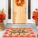 Fall Outdoor Rug Set, Hello Pumpkin Door Mat 28 x 43 in, 2 Pcs Welcome Mat Set, Orange and White Plaid Rug, Fall Front Porch Entryway Doormat Indoor Outdoor Decor, Thanksgiving Buffalo Plaid Mats (Hey There Pumpkin)
