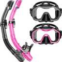 Snorkeling Gear for Adults Kids, Dry-Top Snorkel Set, 180Panoramic Wide View Diving Mask Breathing Freely Snorkel Mask for Snorkeling Scuba Diving Swimming Travel (A0-Black + Black Pink)