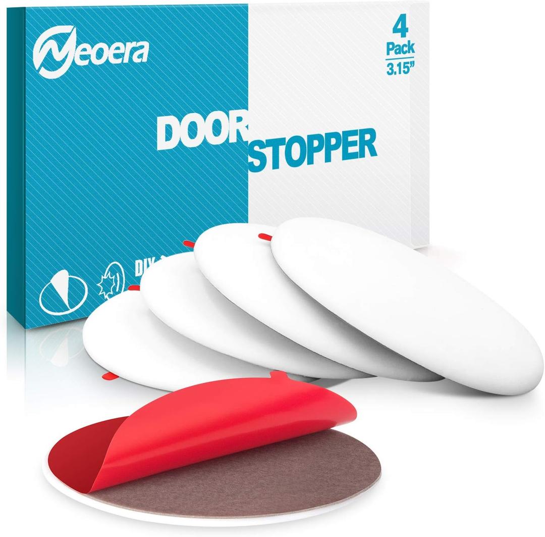 Neoera Door Stopper Wall Protector (4Pack) 3.15" Larger Rubber Door Handle Bumper, Wall Protectors with Premium Self Adhesive Sticker for Protecting Wall (White)