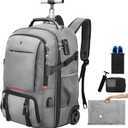 Backpack with wheels,rolling backpack with 2 Packing Cubes and compression bags,Laptop Compartment,Water Resistant Luggage suitcase,Air Travel,Weekend Trips (Grey), Large