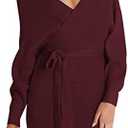 ZESICA Women's Fall Long Batwing Sleeve Wrap V Neck Knitted Backless Bodycon Pullover Sweater Dress with Belt, Size M