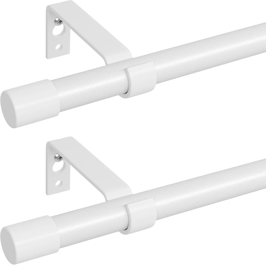 2 Pack White Curtain Rods for Windows 48 to 84 inch, Heavy Duty Adjustable Window Curtain Rod for Living Room, 5/8 inch Diameter Metal Standard Drapery Rod Set with Bracket, Easy Install - White