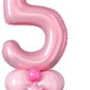 40 Inch Pink Number 5 Balloon for 5th Birthday Decoration Pastel Baby Pink Number Five Foil Balloon Tower Giant Large Digit Hot Pink White Helium Balloons Stack Stand for Girls Anniversary Party