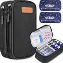 suzamed Insulin Cooler Travel Case, Double Layer Medicine Kit Diabetes Travel Case, Portable Medicine Organizer with 2Pack 150g Ice Pack TSA Approved for Insulin Pens Diabetic Supplies (Black)