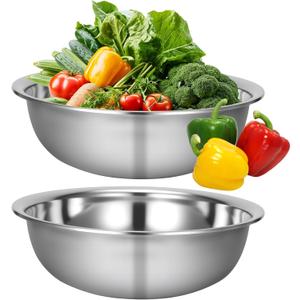 2 Pack 14 Quart Large Mixing Bowl Stainless Steel Oversized Serving Bowl, All Purpose Steel Bowl Metal Flat Bottom Bowl for Baking Cooking Meal Prep Marinating
