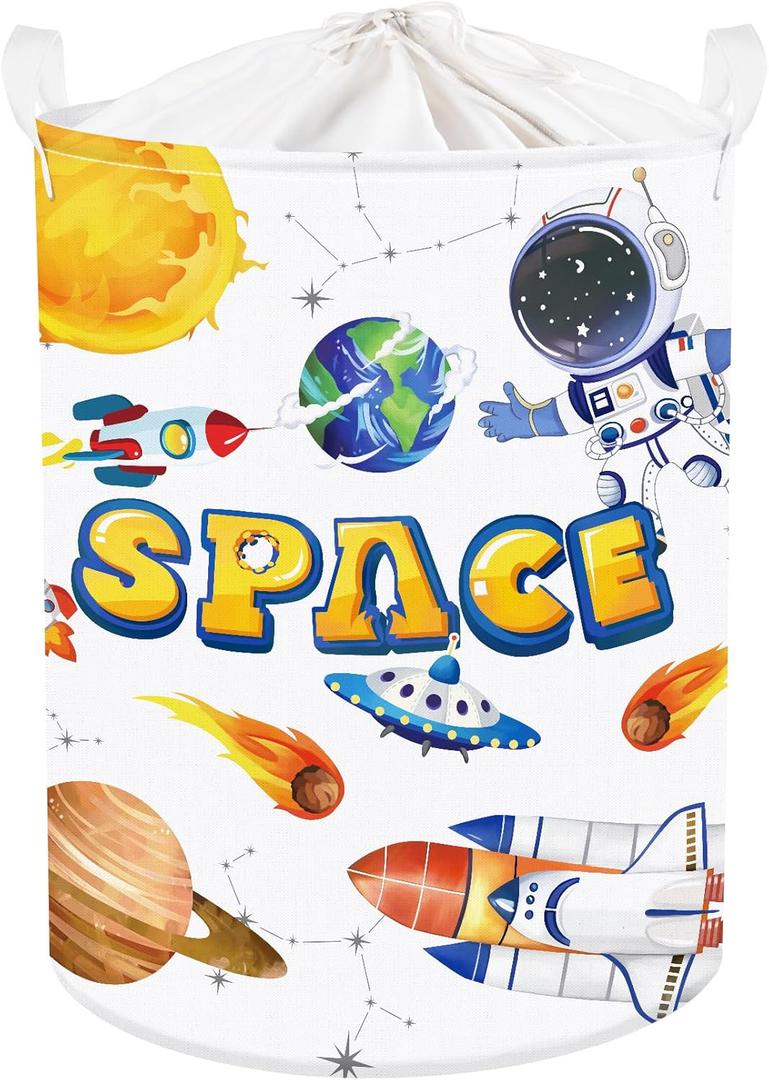 Clastyle Cosmic Space Planet Laundry Basket Star Kids Clothes Book Storage Basket Gift Toy Box for Bedroom Decor,Rocket,36x45 cm