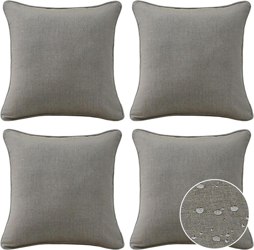 Sunbrella Decorative Outdoor Water Repellent Throw Pillows with Inserts, Set of 4, 18" x18" Pillows for Patio, Backyard, Bed, Couch, and Patio Furniture, Cast Shale