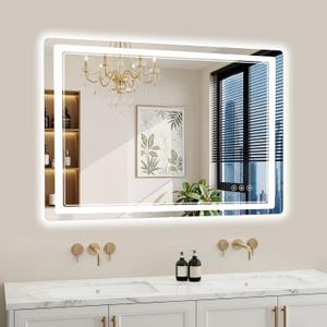 30"x40" LED Bathroom Mirror with Lights, Backlit + Front Lit, Anti-Fog, Lighted Bathroom Mirror for Wall, HD Shatterproof Tempered Glass, Dimmable, Memory Function (Horizontal/Vertical)