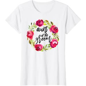 Aunt of the Groom from Bride Floral Wedding Shower T-Shirt, S