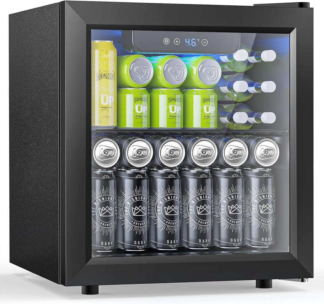 Electactic 50 Cans Beverage Refrigerator Cooler, 1.3 Cu.ft Mini Fridge Countertop Drink Cooler with Glass Door for Beer, Soda,Wine, Adjustable Digital Temperature Control for Home Dorm Bar, Black