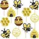 Honey Bee Party Centerpiece Sticks Glitter Bee Birthday Decorations 12PCS Happy Bee Day Table Toppers Beehive Table Centerpieces for Kids Oh Babee Baby Shower Supplies