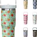 30oz Strawberry Tumbler with Handle and Flip Straw, Stainless Steel Insulated Cup, Travel Coffee Mug Water Bottle, Birthday Mothers Day Chritmas Gifts for Women Animal Lovers