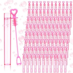 150 Pcs Bubble Wands Bulk for Wedding Party Mini Heart Wand with Bubble Solution for Wedding Bridal Showers Valentine Anniversary Graduation Birthday Supplies (Pink,Single Heart)