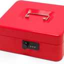 Secure Steel Cash Box with Combination Lock and Removable Tray  Metal Money Organizer for Home and Office Use (Red - 7.9" x6.3" x 3.3")