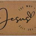 Christian Door Mat, Jesus The Way Doormat, Bible Verse Welcome Front Door Mat Indoor Outdoor Entrance, Farmhouse Scripture Artificial Coir Doormats Rugs for Patio Entry Home Decor, 30x17in