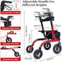 Rollator Walker for Seniors, Lightweight Foldable All Terrain Rolling Walker with seat, Aluminum Walkers with 10 inch Rubber Wheels, Handles and Backrest for Seniors and Adult (Red)