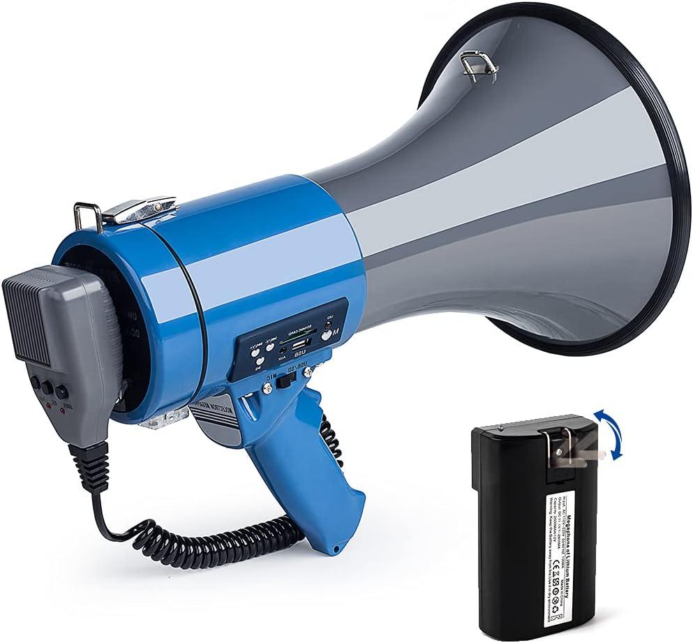 50 Watt Megaphone Bullhorn with Detachable Microphone, 240s Recording and Siren - Perfect for Indoor/Outdoor Sporting Events and Crowd Control (Blue)