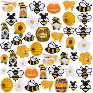 Hotop 48 Pcs Bee Iron on Patches Honeybee Patch Backpacking Sew on Embroidered for Jeans Jackets Clothes Backpack Cap DIY Crafts Sew Making