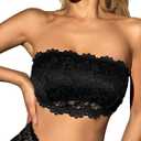 WDIRARA Women's Lace Strapless Bandeau Bra Wireless Non Padded Sleeveless Lingerie Bralettes (X-Large, Black)