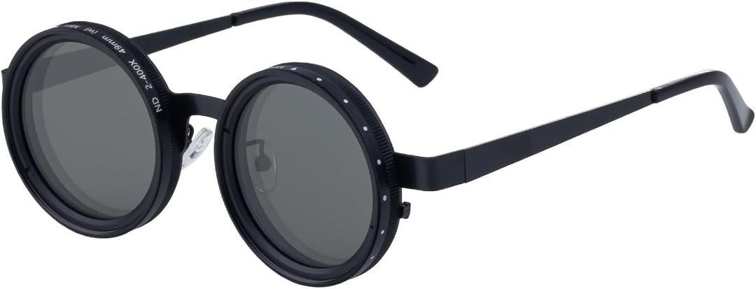 Adjustable Tint Nightshift Glasses 1-9 Gears, Round Polarized Sunglasses ND Filter Lenses Metal Frame(2318)