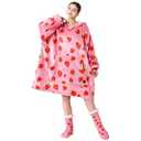THREE POODLE Wearable Blanket Hoodie with Slipper Socks Set, Oversized Sherpa Blanket Sweatshirt Hoodie for Women Men Kids, One Size Fits All (Strawberry) (Adult)