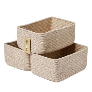 MiniArk Shelf Storage Baskets for Organizing | Closet Organizer Bins | Small Toy Basket | Woven Rope Baskets | Cube Decorative Box | Shallow Basket | 11.5x7.5x4.7” | 3 Packs Mixed Brown