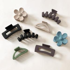 Sunolga 8PCS Hair Clips for Women, Flower Claw Clips for Thick Hair, Non-Slip Hair Accessories with Multi-Styles, Neutral Colors Variety Pack (8PCS(Beige/Blue/Green/Brown/Black))
