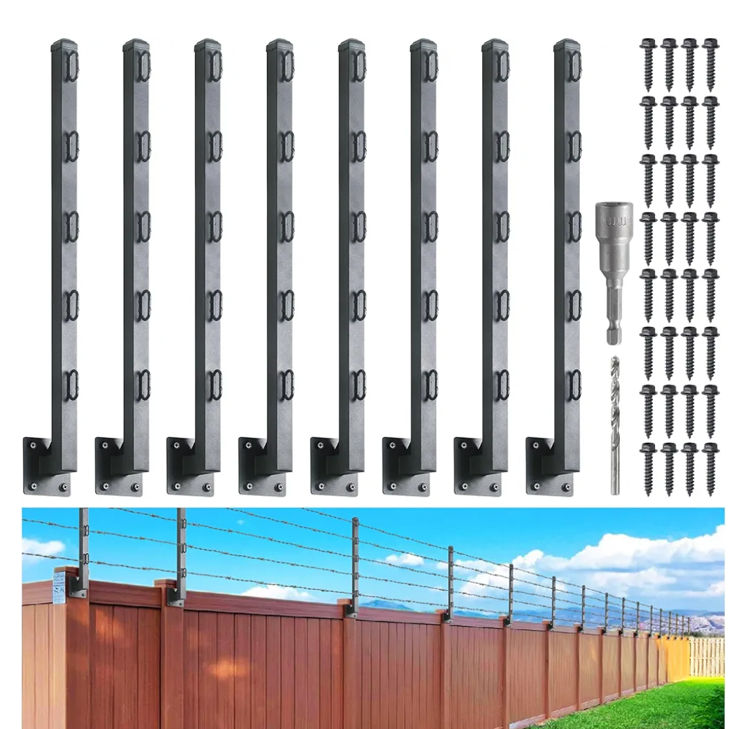 Hulave 8-Pack Fence Post Extender, High 32" Fence Barbed Wire Extend Arm, Used to add Height to Wood Fences for Privacy and to Prevent Animals from Jumping Away and Breaking in (Matte-Black)
