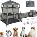 Cat Enclosure Kitten and Tower Tent for Indoor and Outdoor,3 Tier Cage Inside,Outdoor Catio,Portable and Foldable,Two Doors Design; Play Tunnel + Cube(with Three Ways) (Grey)